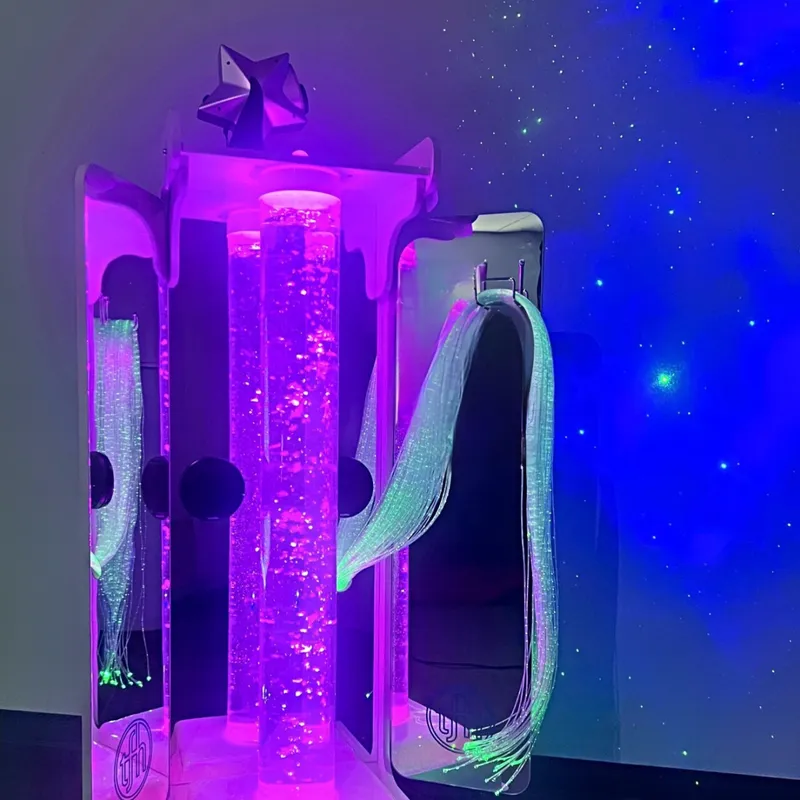 Purple sensory bubble tube with fiber optics