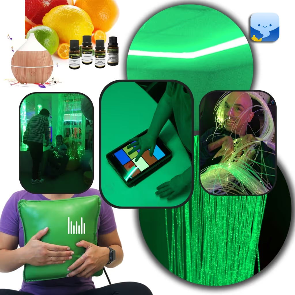 Green sensory therapy room with fiber optics