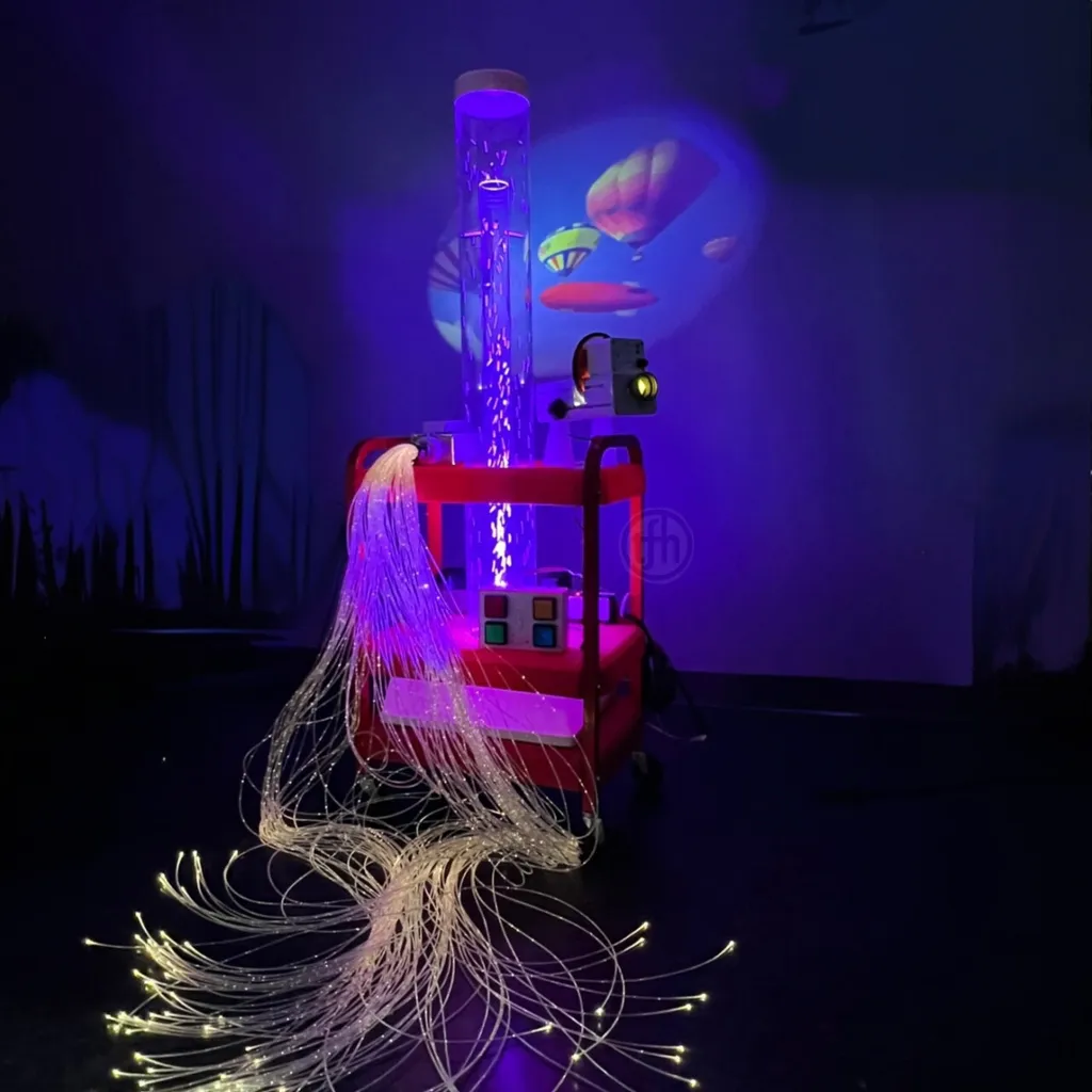 Sensory bubble tube with fiber optic lights