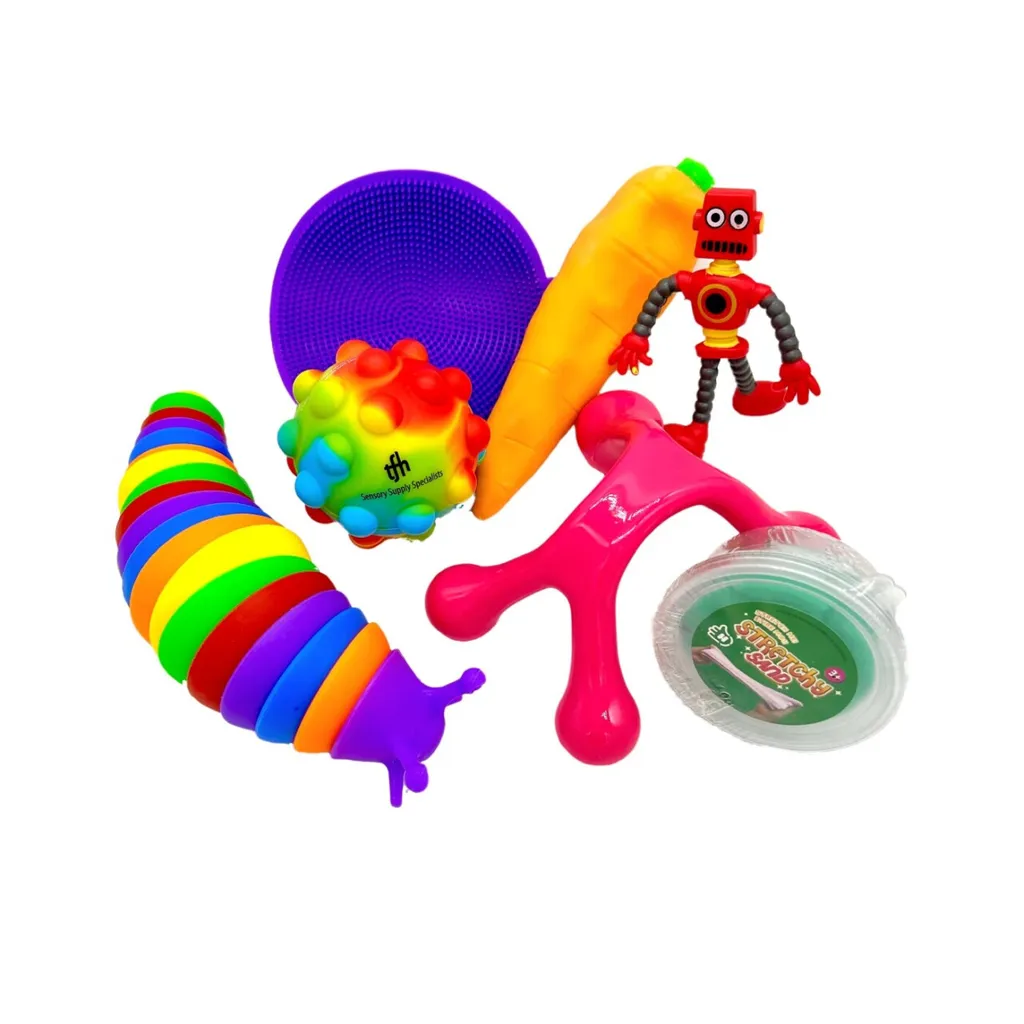 Colorful assorted sensory fidget toys and slime