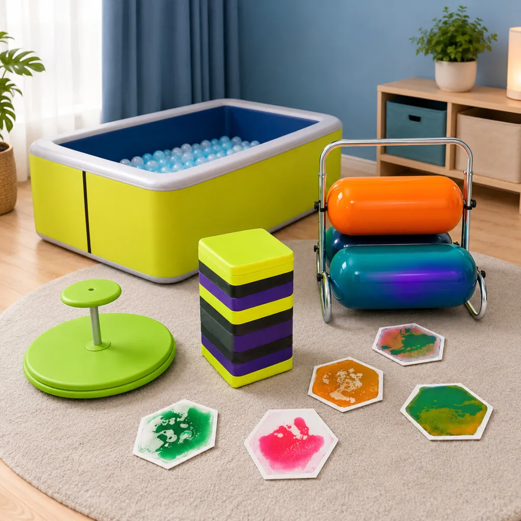 Colorful children's sensory playroom with ball pit