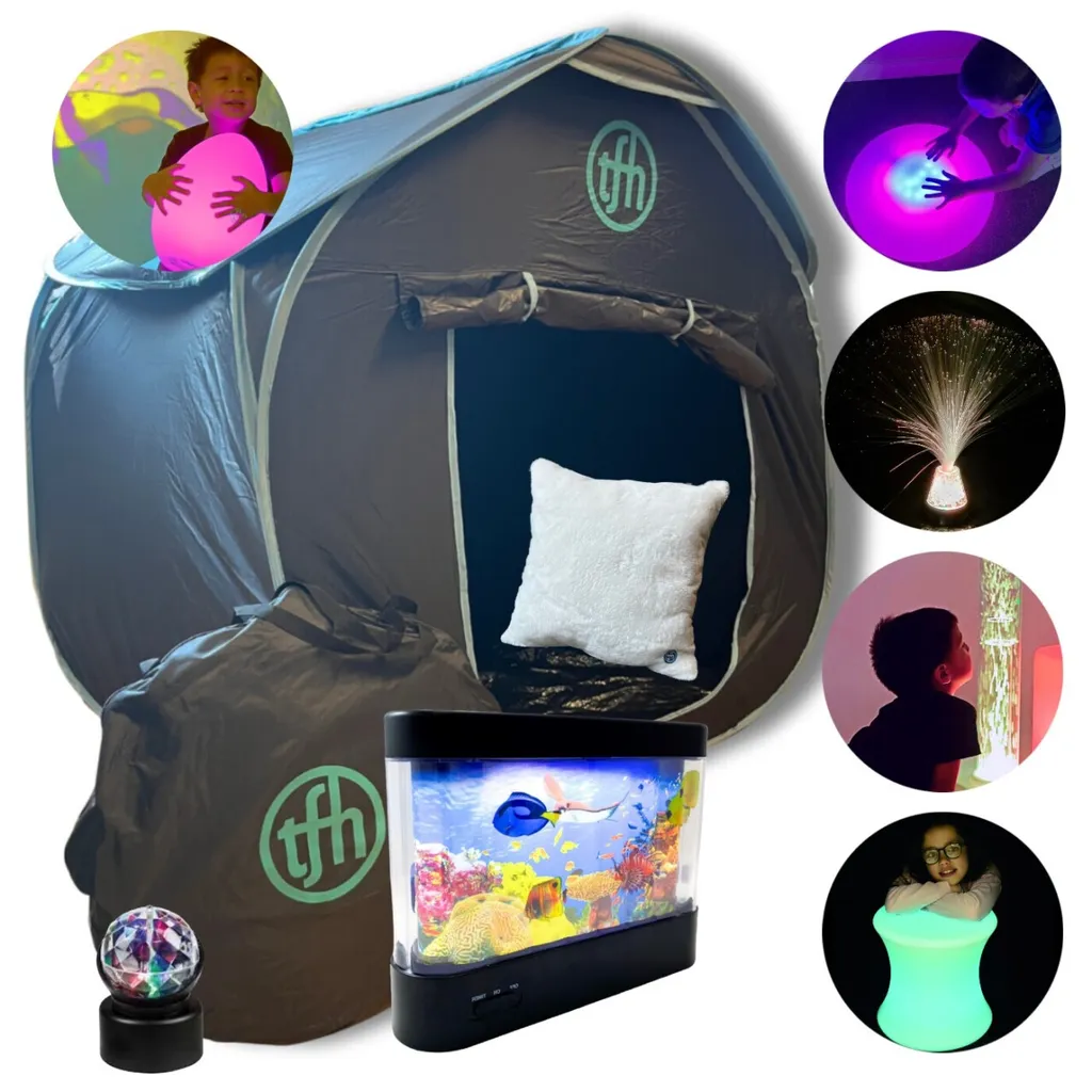 Pop-up sensory tent with glowing lights
