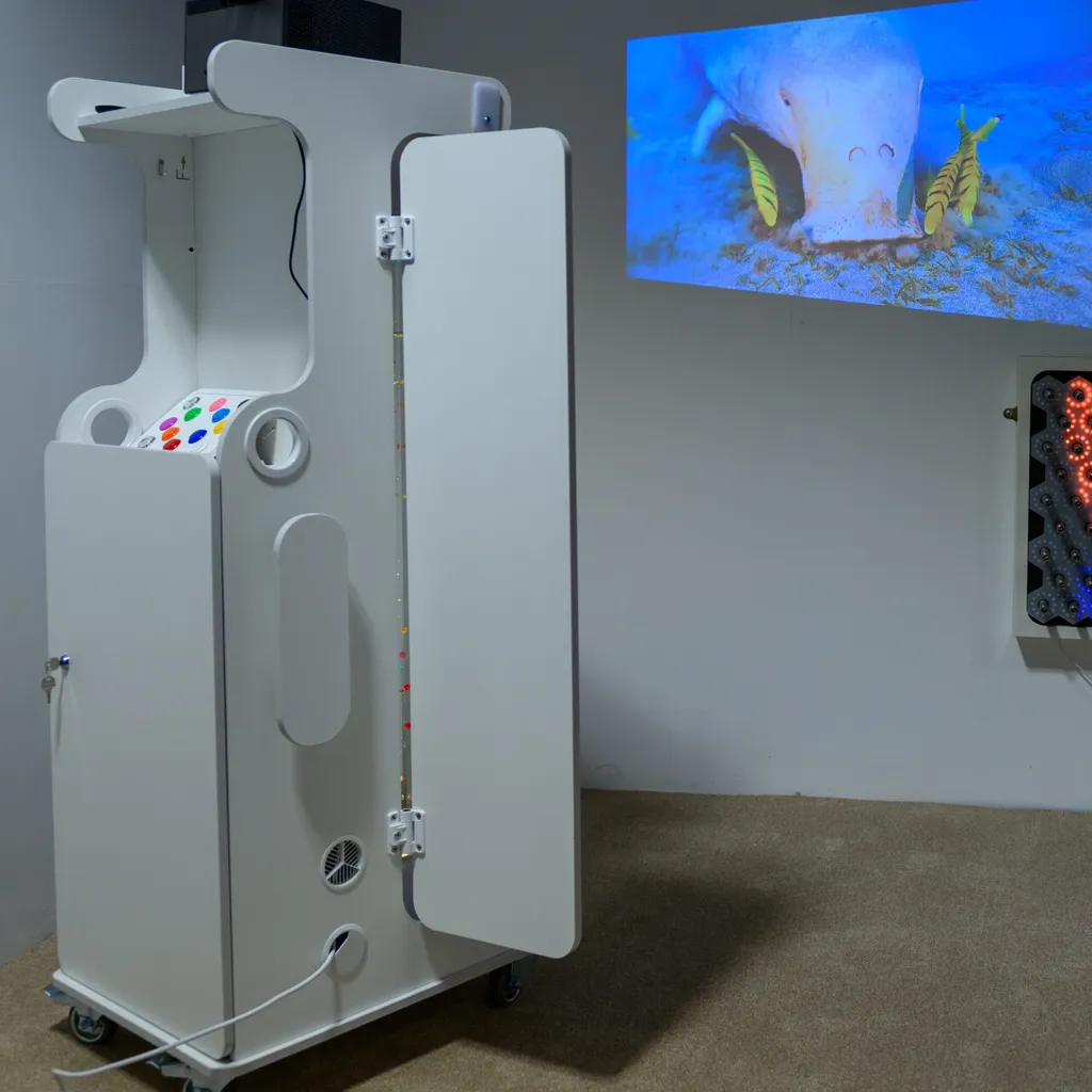 Mobile white sensory booth with ocean projection
