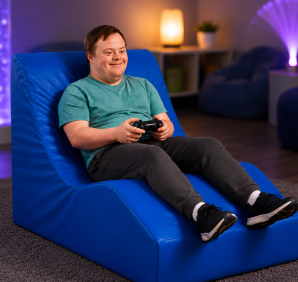 Young person playing video games with controller