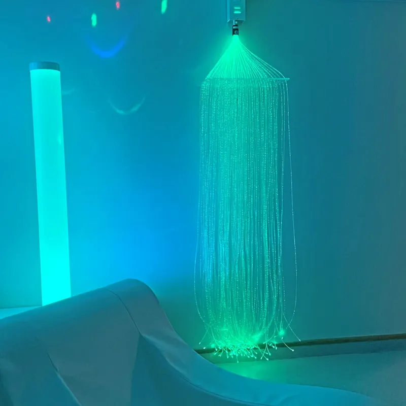 Hanging green fiber-optic sensory light curtain